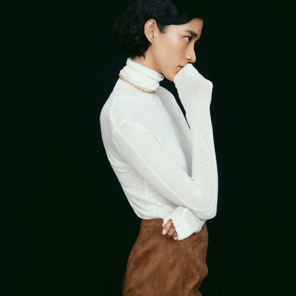 Cream Turtle Neck Shirt